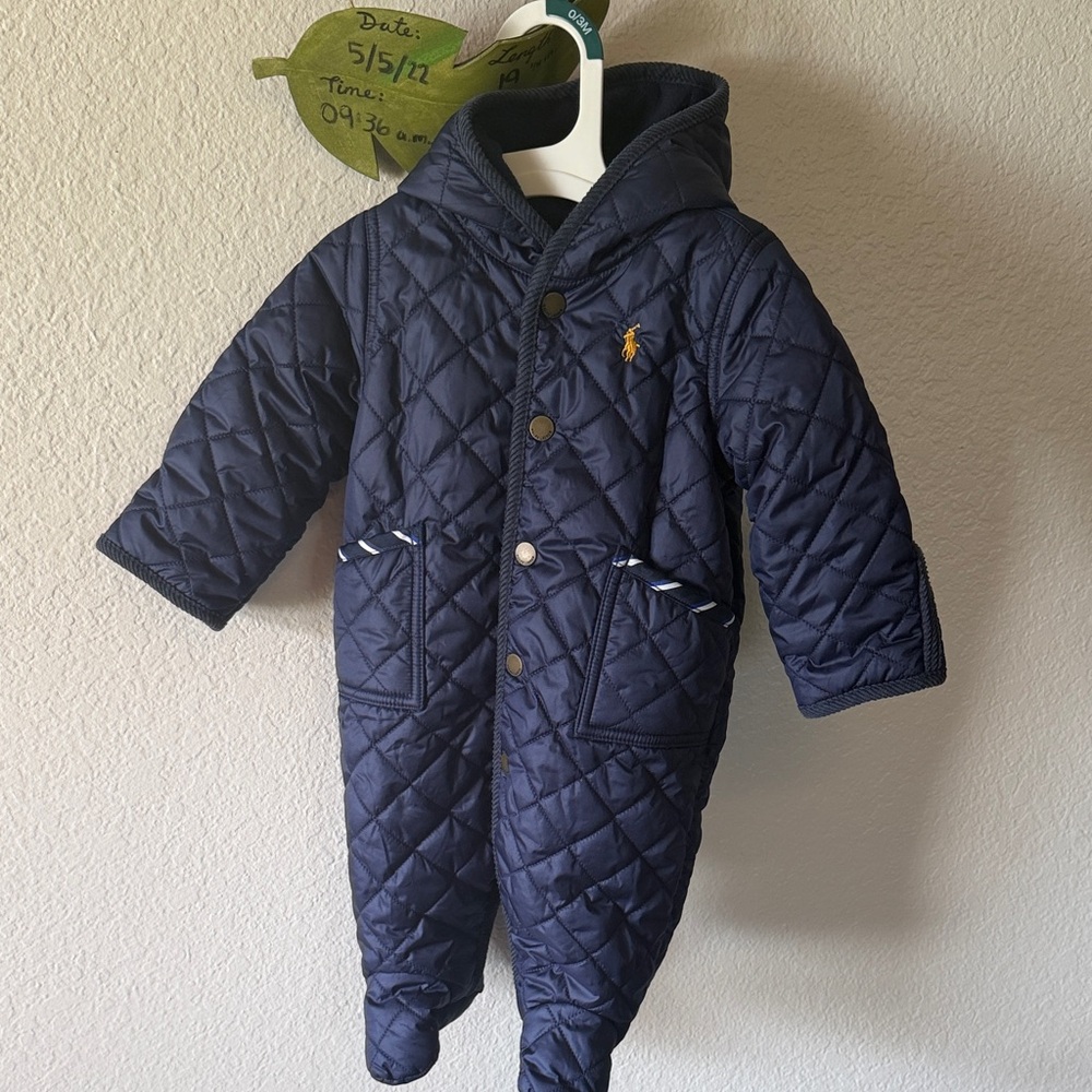 Ralph Lauren Navy Quilted Baby Snowsuit with Hood